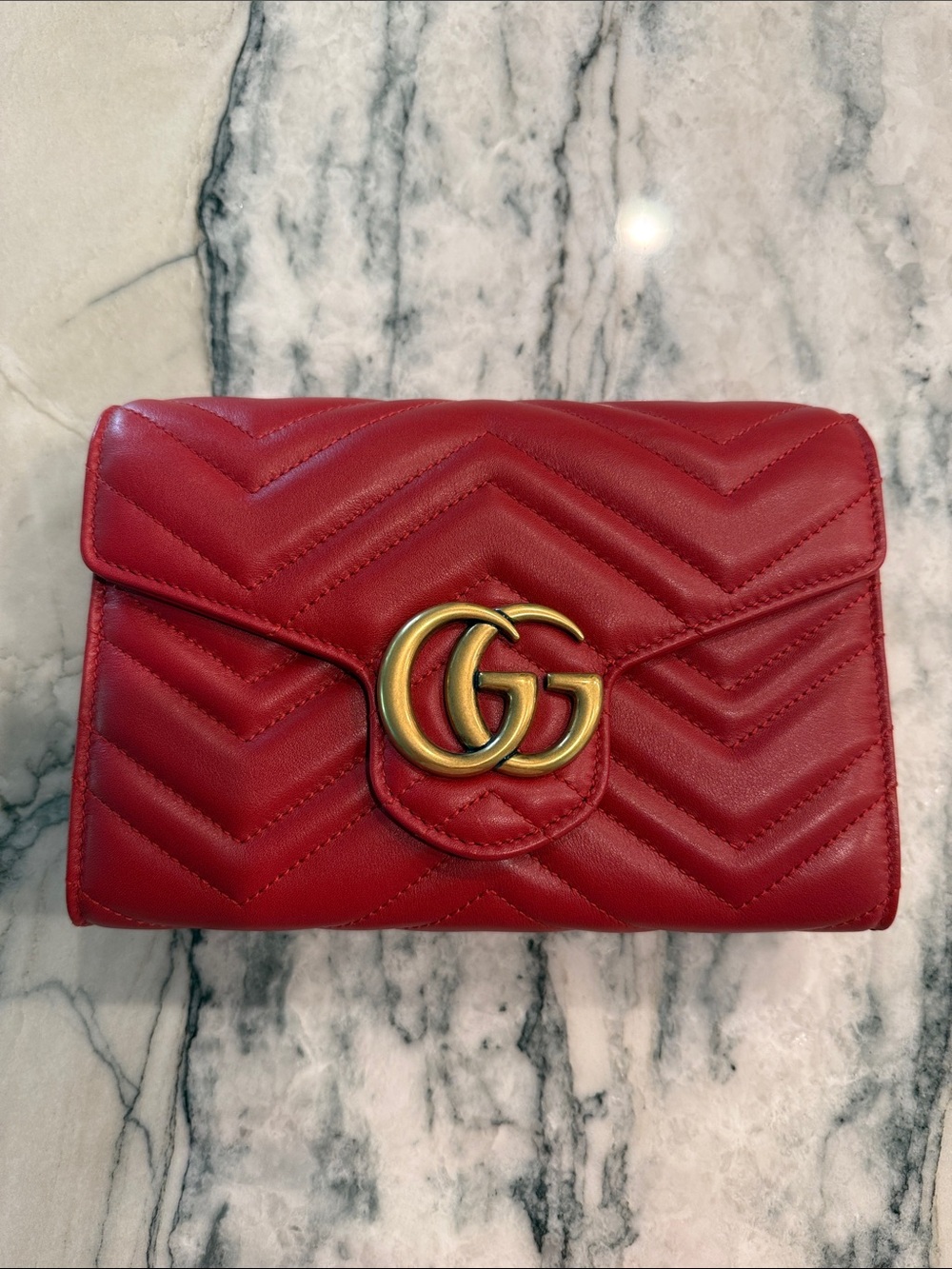 Gucci Red GG Marmont Chevron Mini Wallet